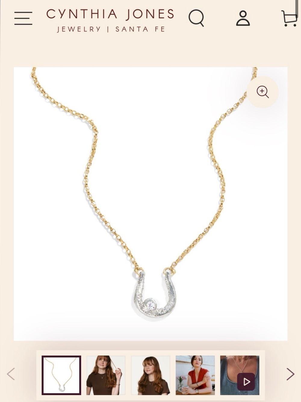 Cynthia Jones-Handmade Gold Chain Necklace Silver Horseshoe with Diamond